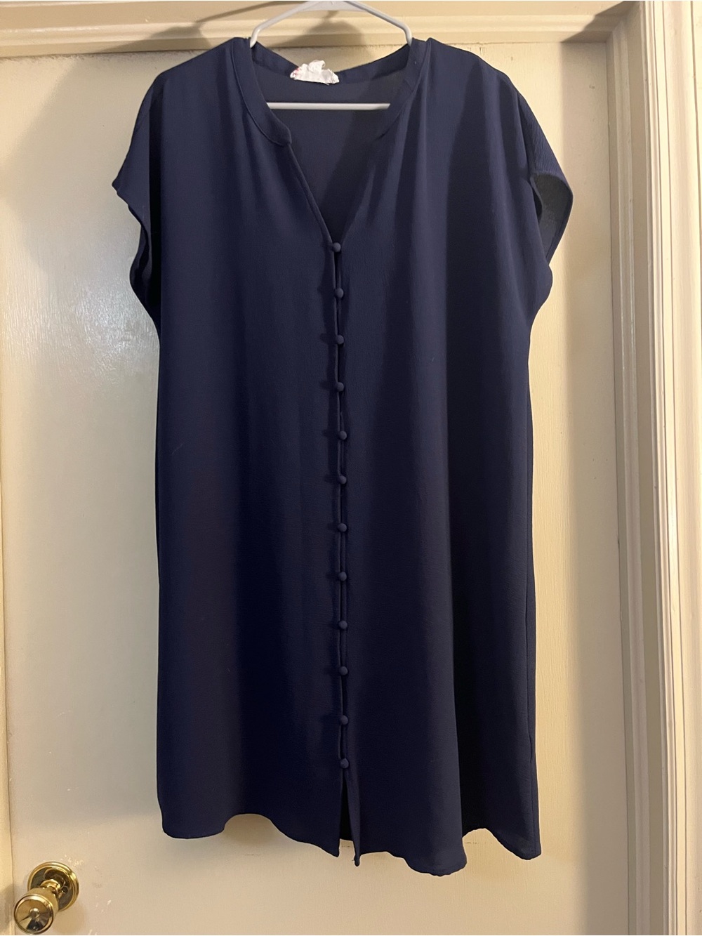 Pink Rose Navy Button-Front Midi Tunic Dress